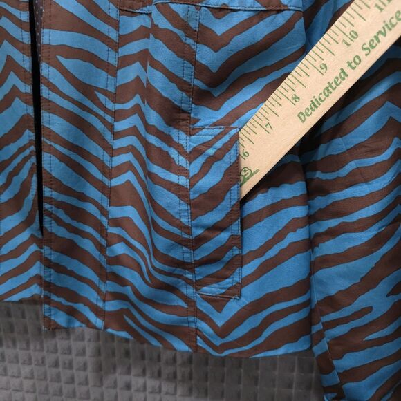 Blue Brown Zebra Silk Jacket Lg Y2K Open Blazer Glam Preppy Boho Chic Statement - Picture 6 of 14